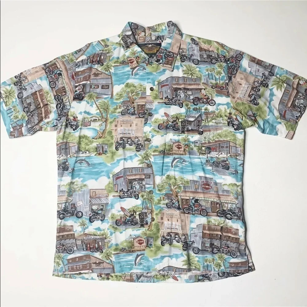 Tori Richard Harley Davidson Hawaiian Shirt M - Picture 1 of 8